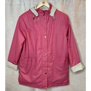 TravelSmith Pink Utility Rain Jacket • M • Hooded Packable